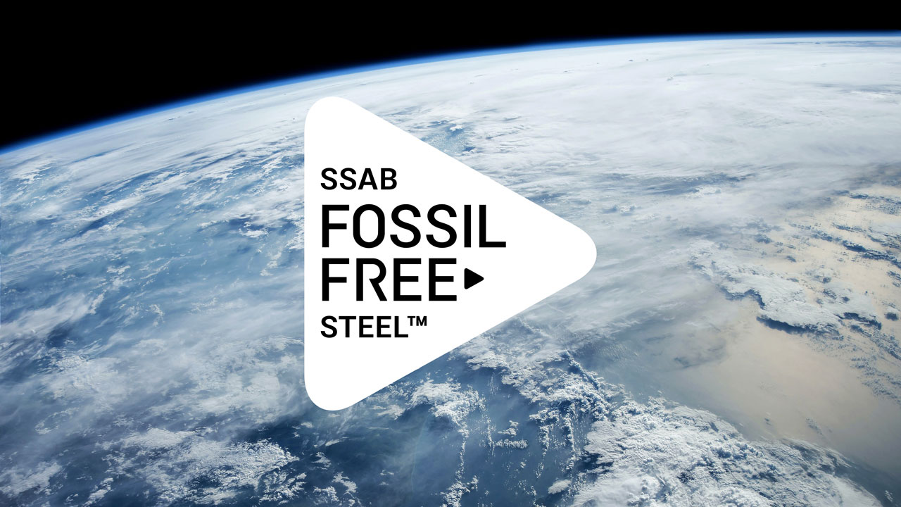 A sign saying SSAB Fossil-free steel.