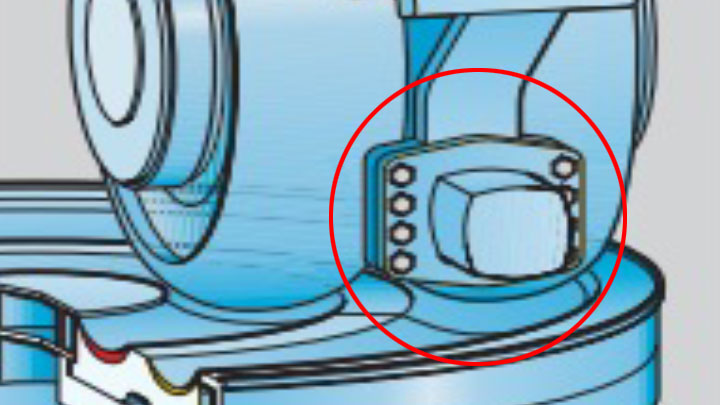 Nozzle ring guide pin using Duroxite® 100, 4mm welding electrode hardfacing for a Polysius® VRM