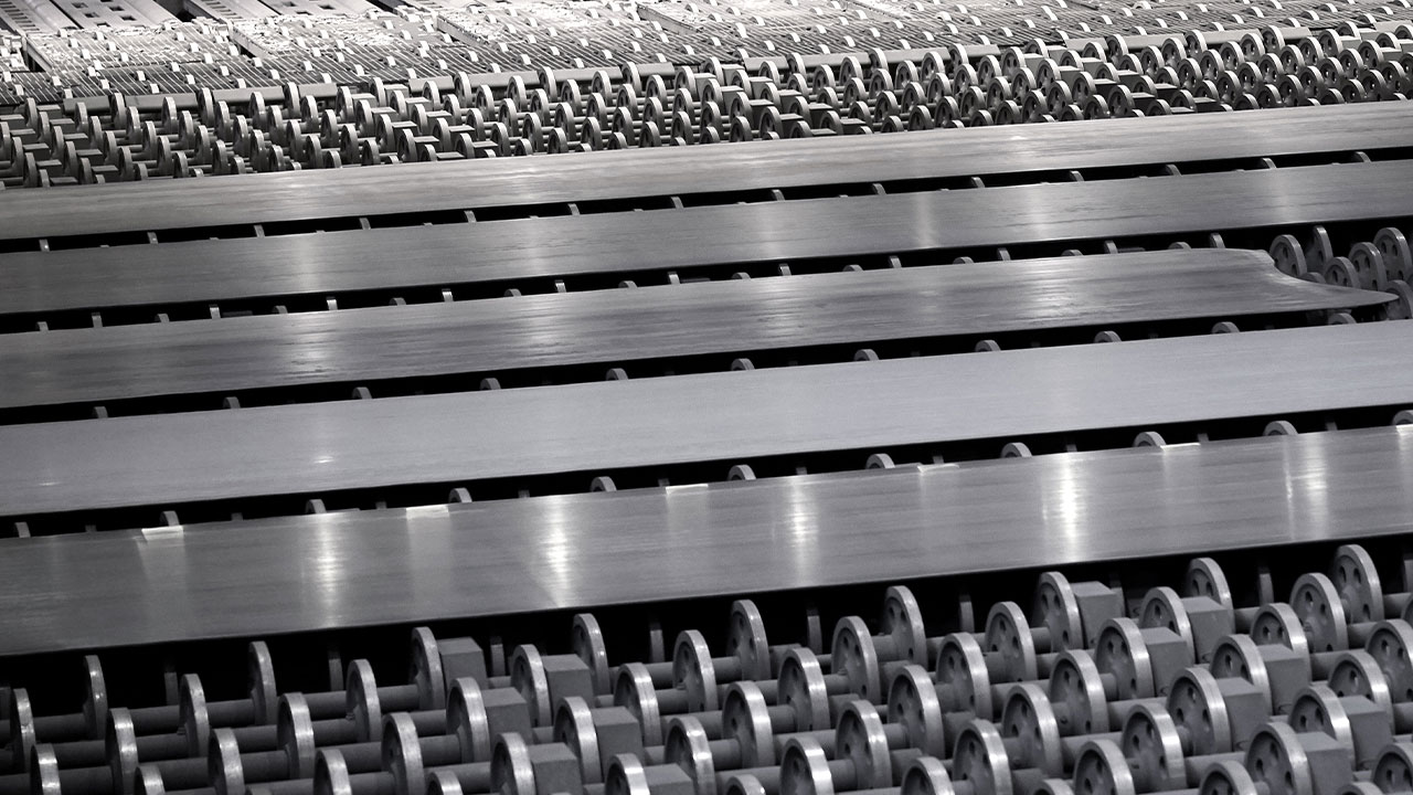 A photo showing thin and narrow strips of SSAB Zero® steel 